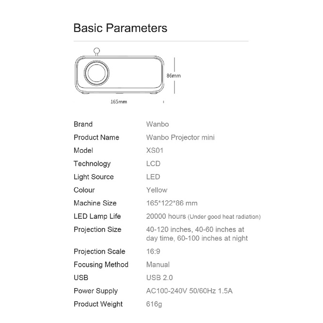 WANBO X1-MINI - Mini Projector 200 ANSI Lumens XS01 - Proyektor Mini Portabel dari WANBO