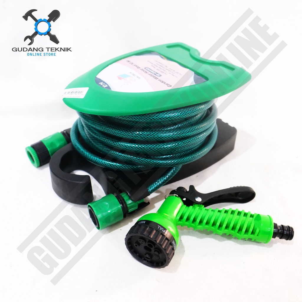 Semprotan Selang Air Gulungan Taman Set 10M SALTBOX / Kepala Selang Semprot Air 10 Meter - Garden Water Hose Reel SALTBOX