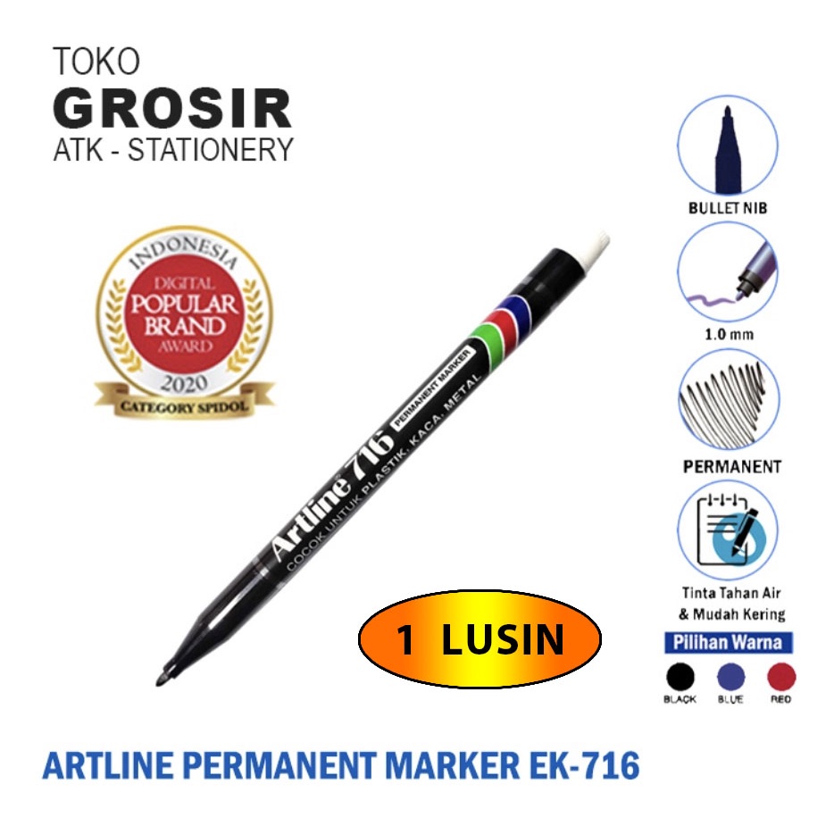 

ARTLINE Spidol Permanen Serbaguna Tulis Skets Gambar Marker EK-716 (1 LUSIN)