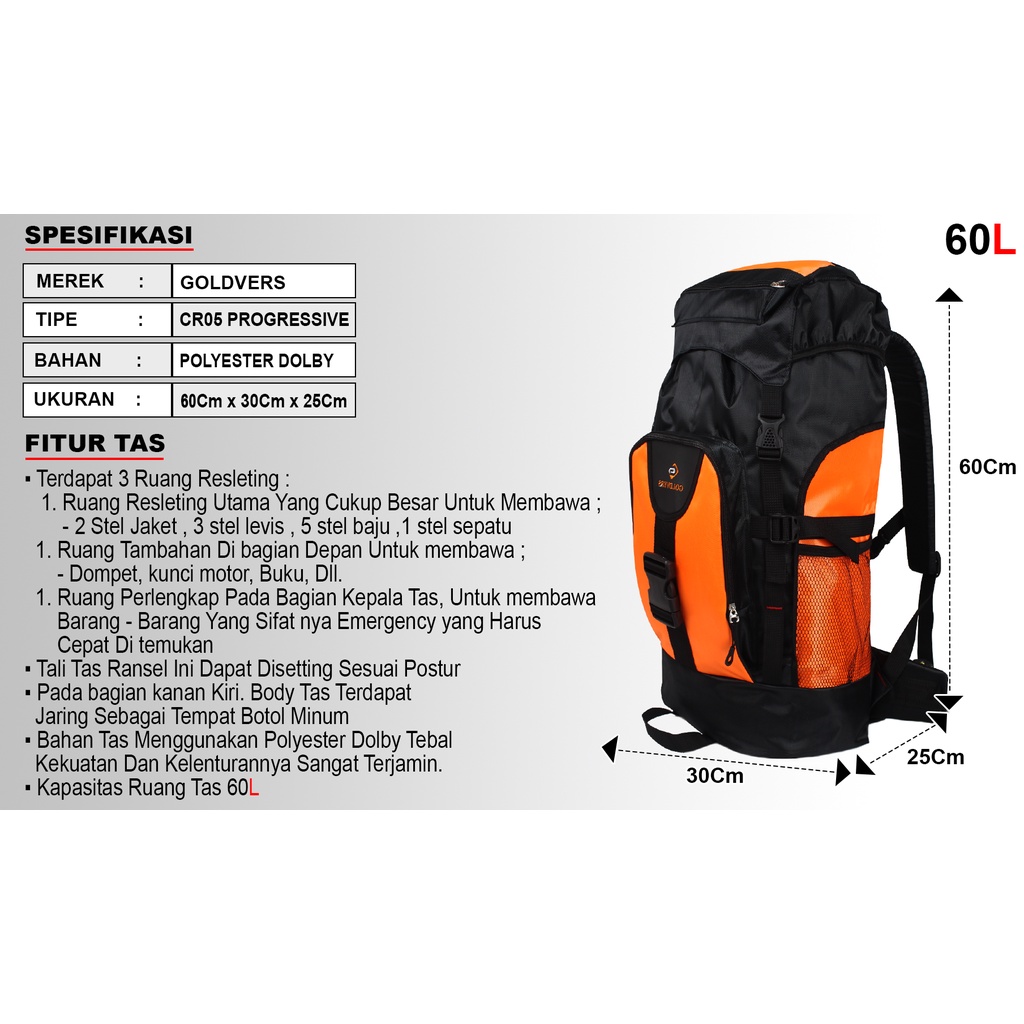 Tas Gunung Tas Ransel Pria Ransel Jumbo Tas Ukuran 60 Liter - KREATIVO