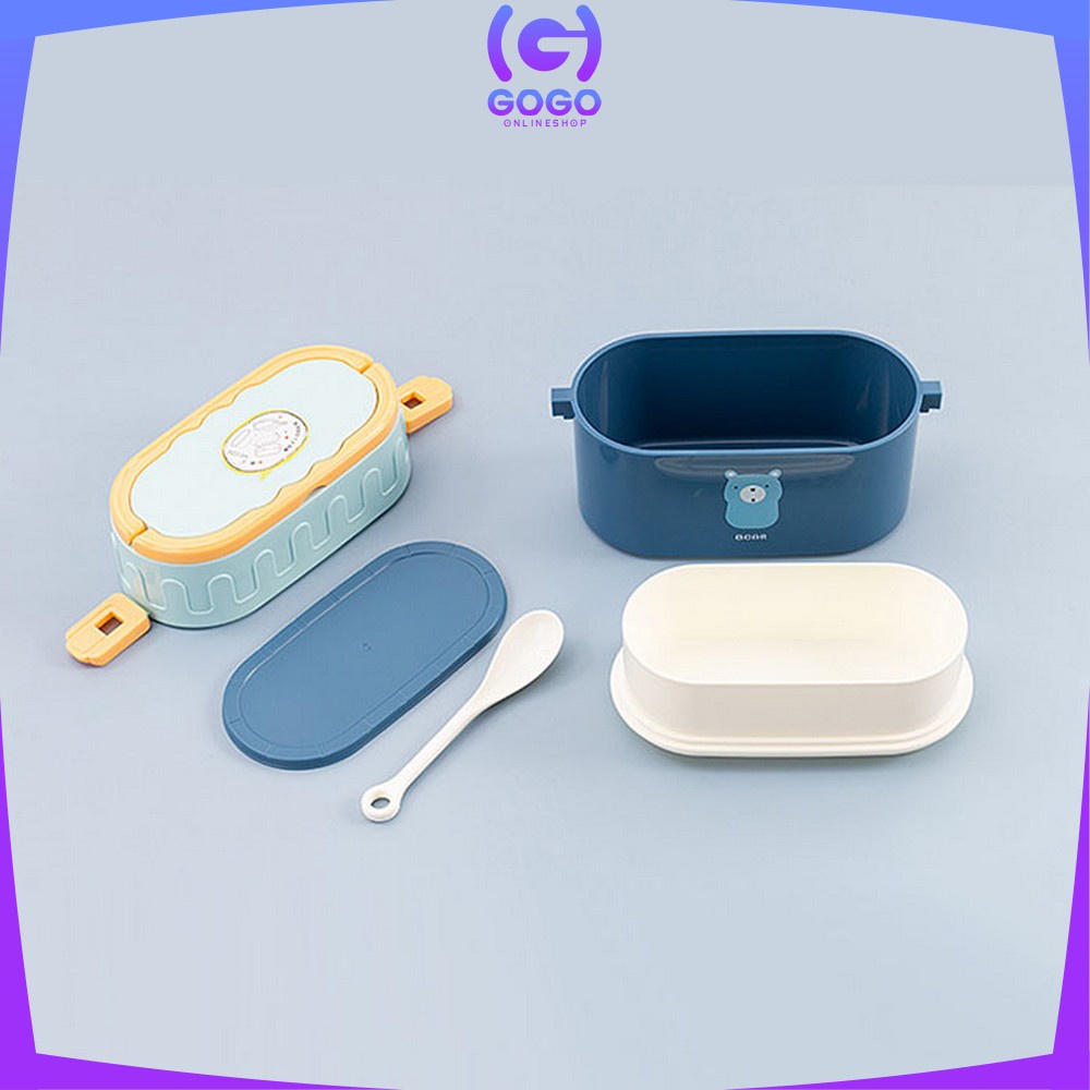 GOGO-C699 Tempat Makan 950ML Box Bento Set 2 Susun Free Sendok Anti Tumpah Dengan Pegangan / Kotak Bekal Tingkat Lunch Box Set Double Layer Portable