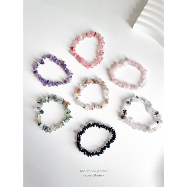 Gelang Batu Alam Giok Kristal Asli Wanita Stone Crystal Bracelet Swarovski