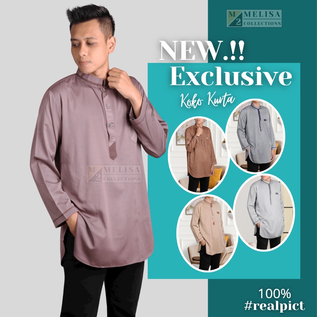 Baju Koko Pria Kurta Lengan Panjang Bahan Katun Tesla Warna Abu Abu Muda Baju Muslim Pria