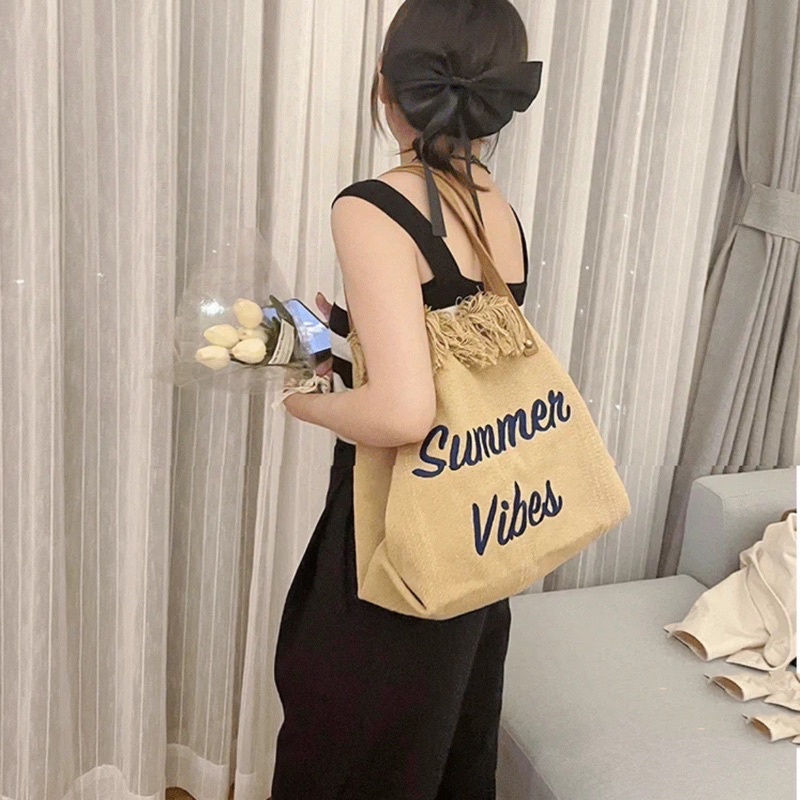 SUMMER VIBES TOTE BAG / TAS WANITA IMPORT KEKINIAN / TAS WANITA SEKOLAH / TRAVEL TOTEBAG / KOREAN TOTEBAG