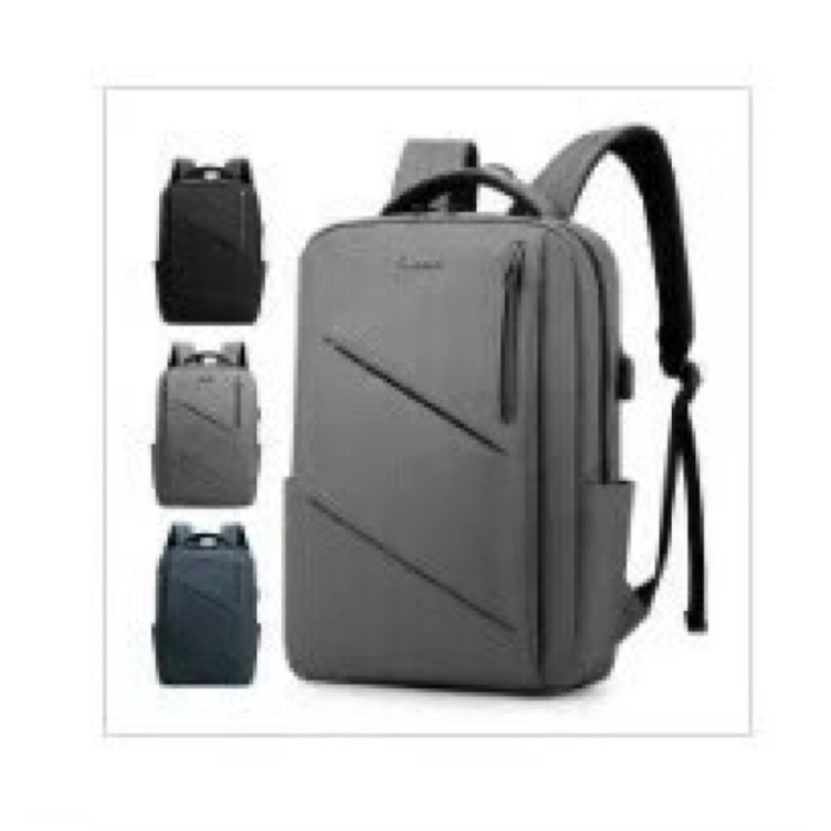 RANSEL BACKPACK PUNGGUNG PRIA SEKOLAH KERJA KANTOR FREE RAINCOVER WARNA ABU NAVY DAN HITAM