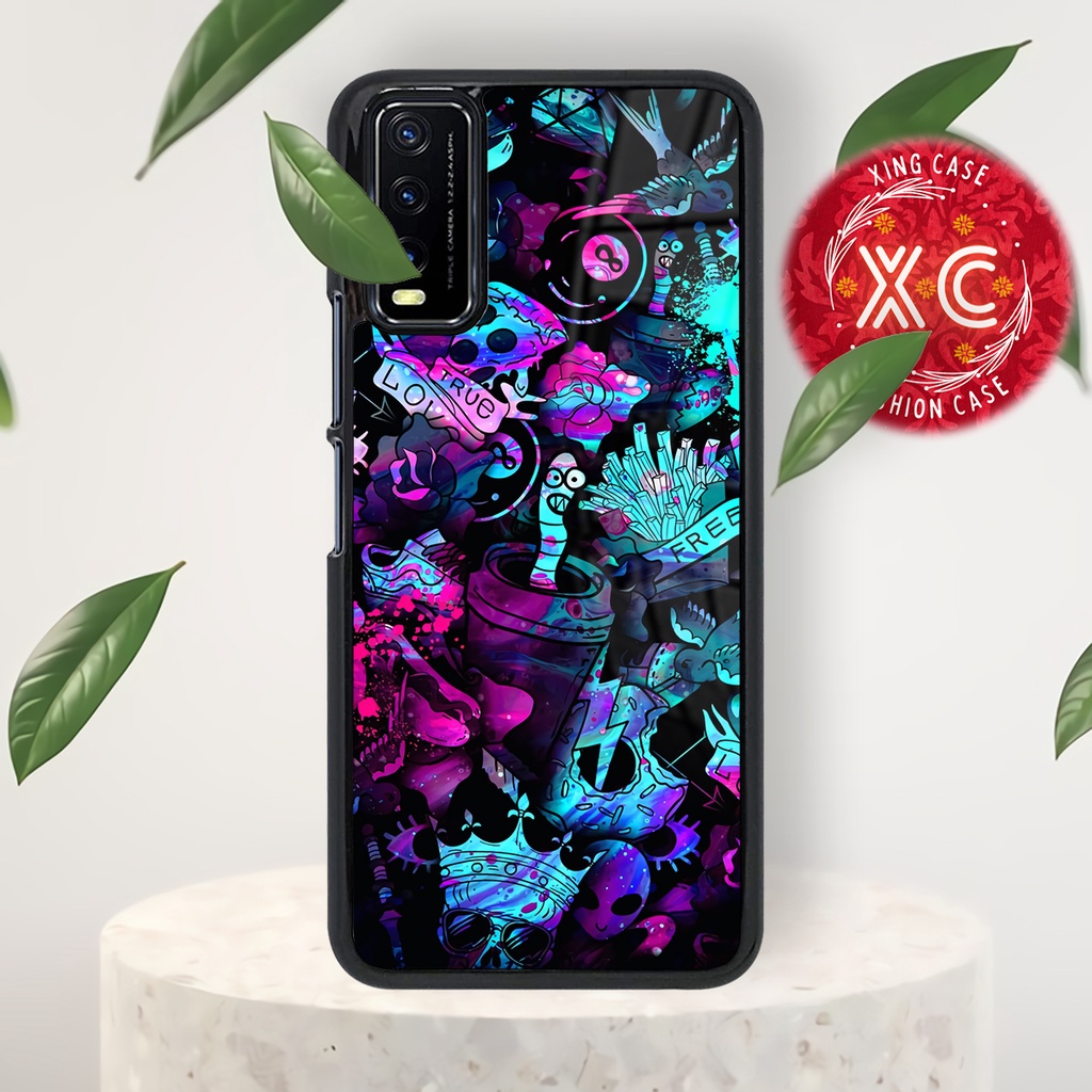 |EZ07|CASE GLOSSY VIVO Y12S Y20 Y20S Y20i KILAU EFEK KACA | CASE HAPE MOTIF AESTHETIC BLACK ART|