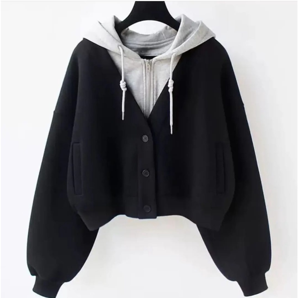 sweater hoodie wanita / double cardie sweater hoodie bahan fleece wanita korean style