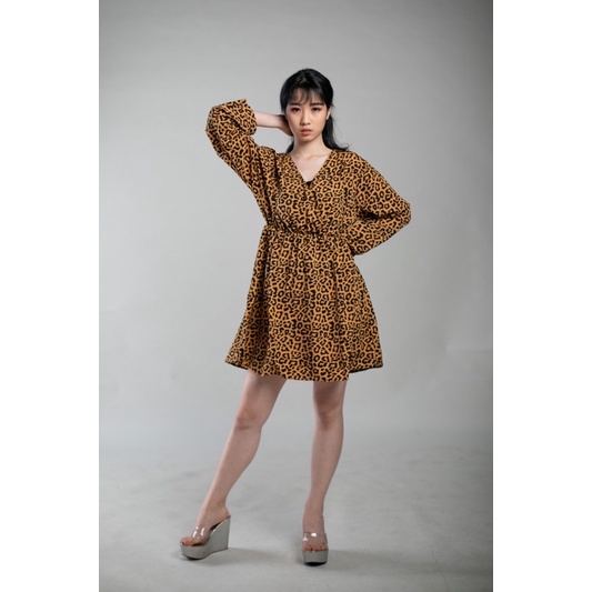 casual midi dress motif leopard / leopard dress kimono