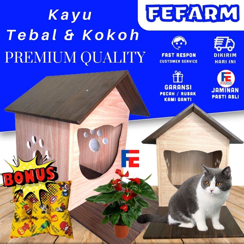 Rumah Kucing PREMIUM Cat House Kayu Hewan Peliharaan BESAR FEFARM