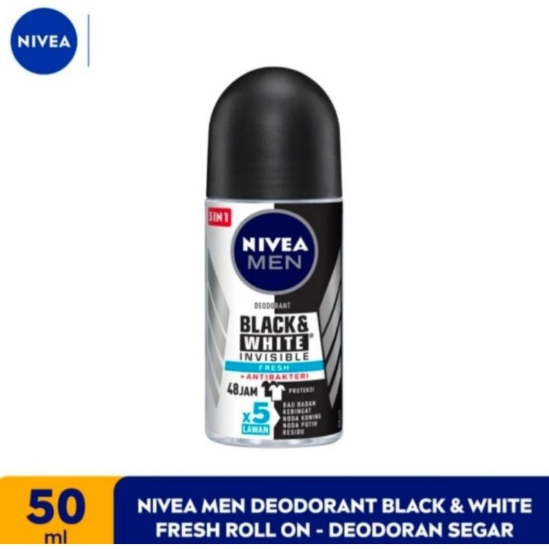 PARFUM PRIA DEODORANT ROLL ON FOR MAN NIVEA FOR MEN BLACK &amp; WHITE FRESH SEGAR 50ml 50 ml