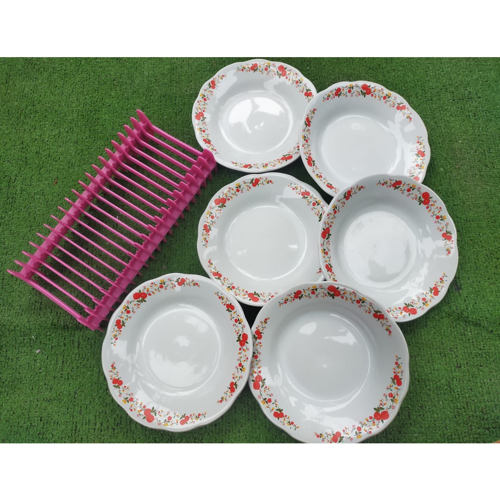 6PCS || Piring makan keramik lucky free rak piring plastik sparta
