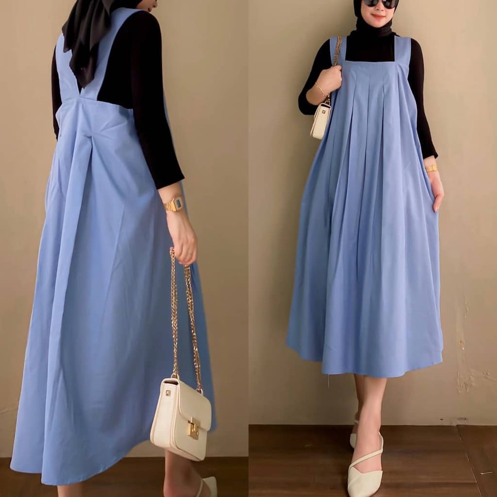 Alila Overall Panjang Crinkle Baju Atasan Wanita Kekinian Fashion Muslim Midi Dress