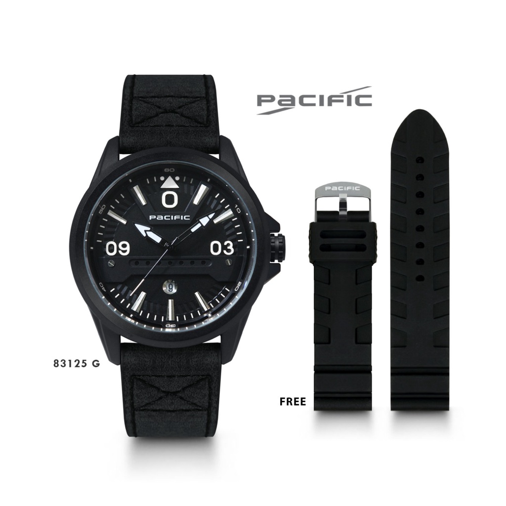 BEST SELLER JAM TANGAN PRIA PACIFIC C160 TALI KULIT TANGGAL AKTIF DM 4.7CM PAKET FREE TALI RUBBER, BOX &amp; BATERAI || JAM TANGAN FASHION PRIA JAM TANGAN COWOK MURAH