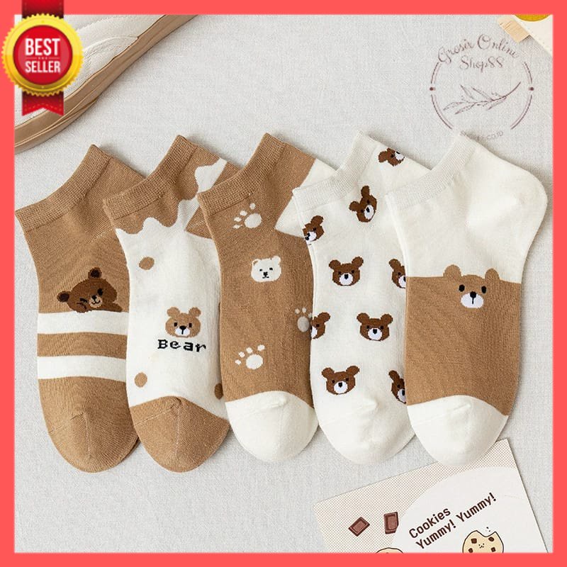 GOS - E111 - Kaos Kaki Pendek - Kaos Kaki Wanita Motif Beruang Lucu - Kaos Kaki Pendek Ankle Sock Women Socks