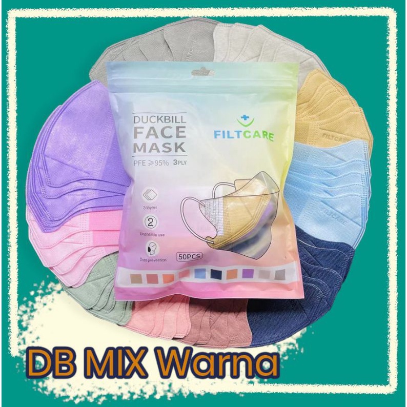 Masker DUCKBILL Tebal Mix WARNA Cowo Cewe Alkindo, KEA, DR ITC, Careindo,  Careion, Y&B 50pcs