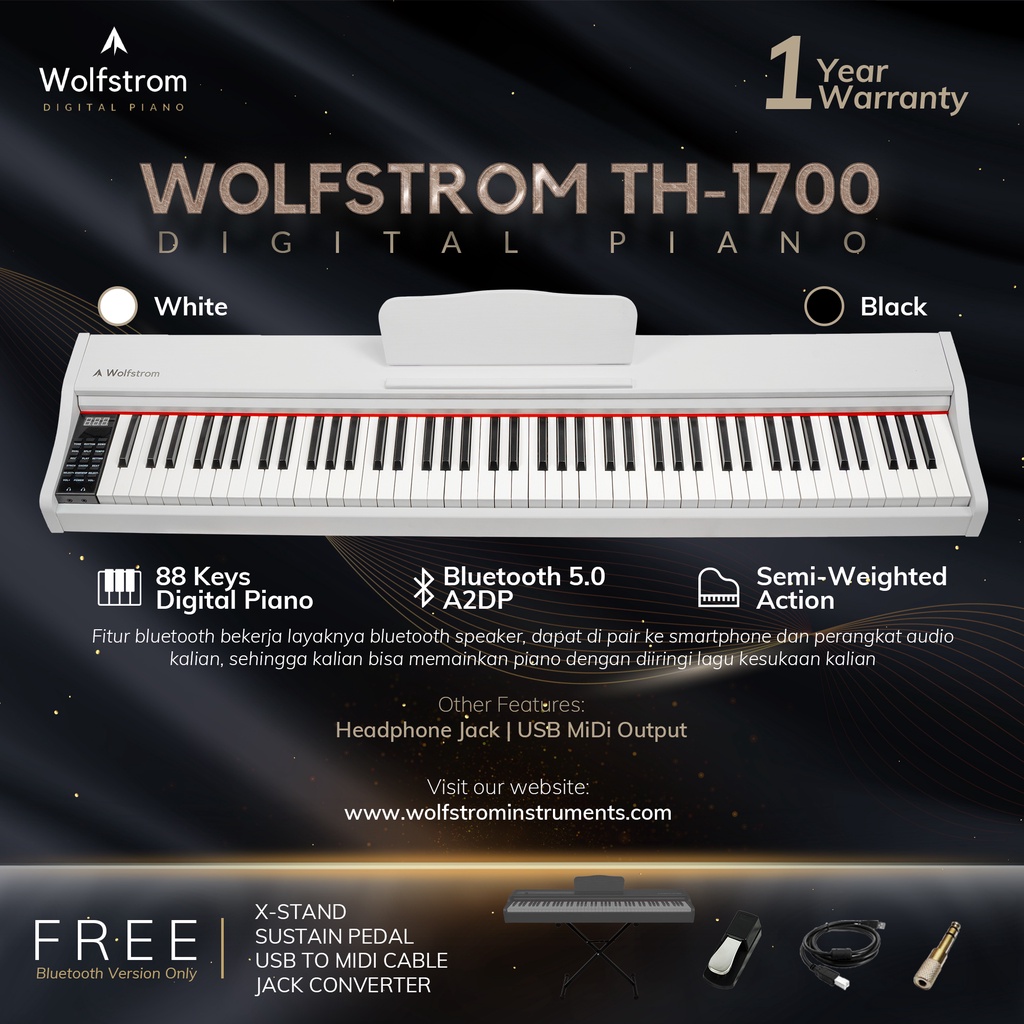 Jual Wolfstrom TH1700 Bluetooth Hammer Action Keys Digital Piano