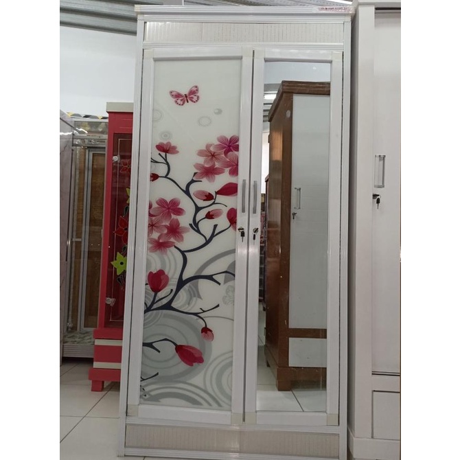Lemari Pakaian Almunium 2 Pintu Motif Bunga Khusus Cileungsi Cibubur Oriander