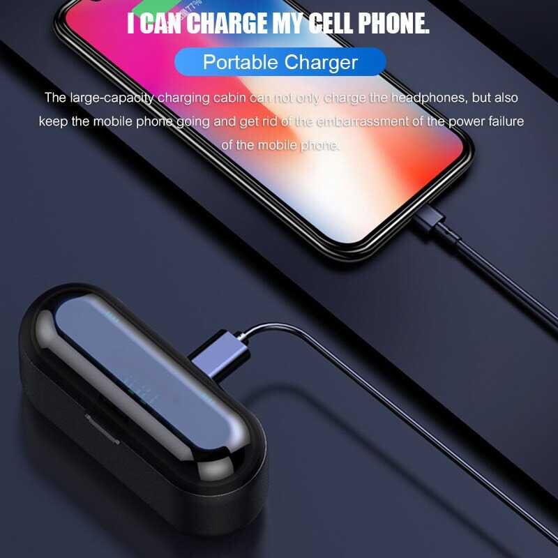 TWS EARPHONE BLUETOOTH HEADSET WIRELESS TWS F9 5.0 POWERBANK DOCK 1200mAh