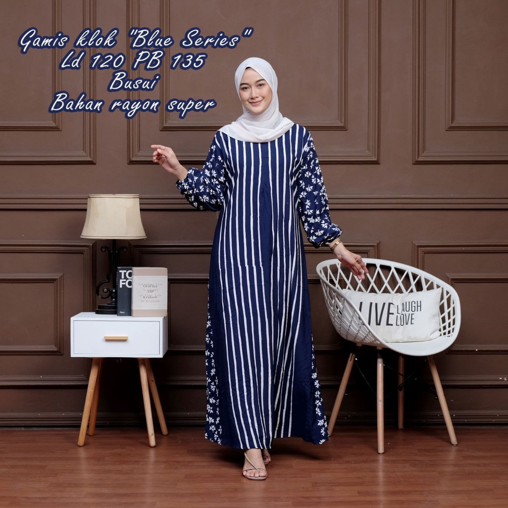 GAMIS MALAMAN BLUE SERIES LD 120 CM ZIPPER DEPAN BUMIL FRIENDLY KEKINIAN