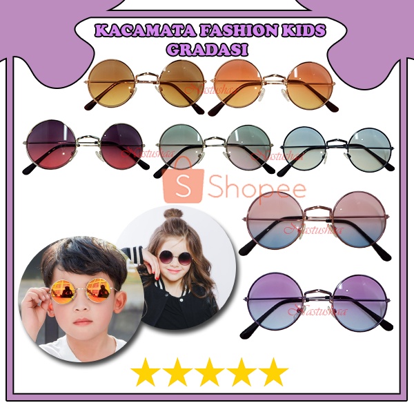 Boboho Kacamata Bulat Anak Laki Laki Perempuan Sunglasses Lensa Gradasi Kaca Mata Bulet Gaya Murah Cowok Cewek Keren NOCASE