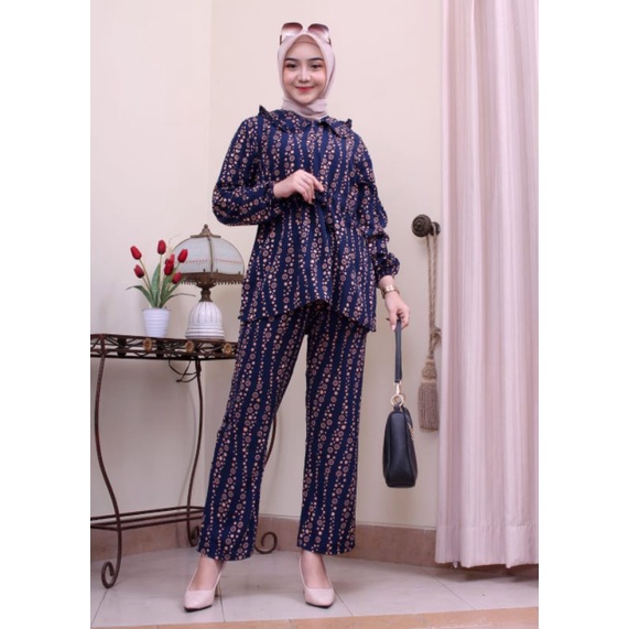 Setelan Rayon Lengan Panjang Model Rempel Lengan Serut Setelan Tiedye Wanita Jumbo Murah Harga Grosir