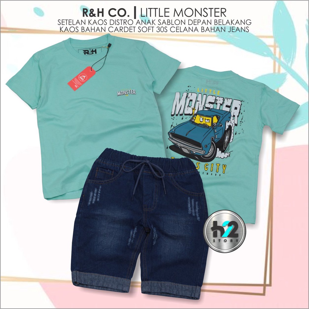 Setelan Kaos Distro Anak Celana Jeans Pendek Usia 3-12 Tahun By H22Story