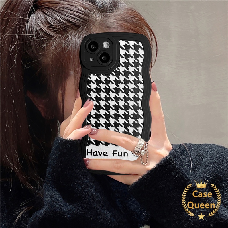 Soft TPU Case OPPO A17 A16 A15 A15 A57 A95 A55 A76 A12 A74 A17K A16s A5 A9 A96 A5s A1k A7 A16K A54 A77s A53 A3s A72 A12E A52 Reno 87 6 Ins Motif Houndstooth Wavy Edge Cover