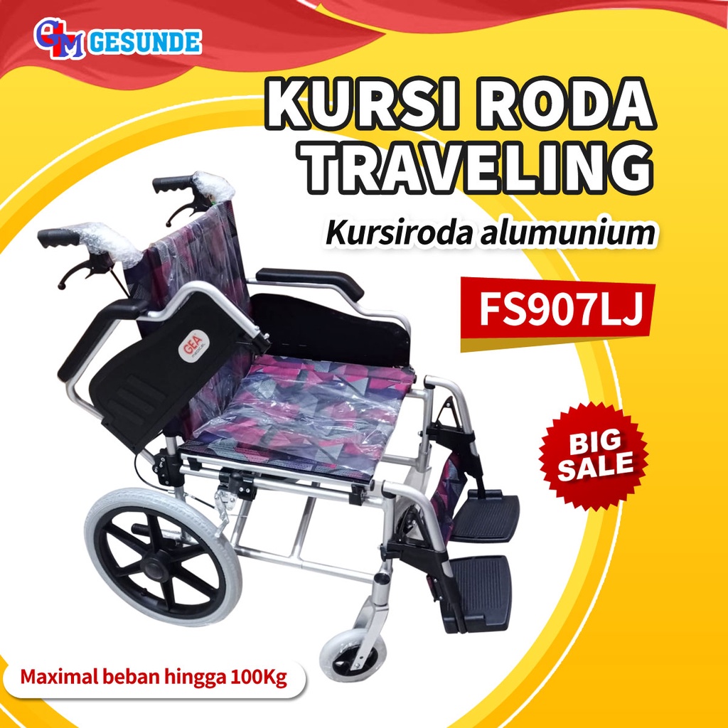Kursi Roda Alumunium GEA FS 907LJ/Kursi Roda Semi Travel Alumunium GEA/Kursi Roda Motif Lansia/Kursi
