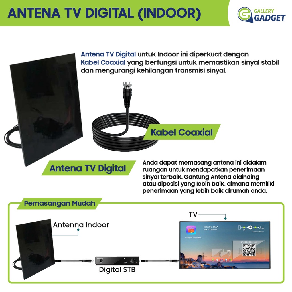 Antena TV Indoor Digital HD Super Slim HDTV Antena Dalam