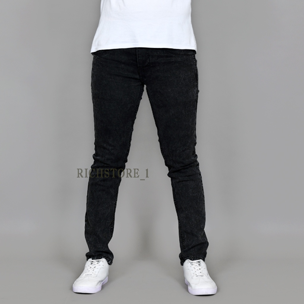 RICHSTORE_1 CELANA PANJANG JEANS PRIA BLACK SANDWASH SNOW ACID SIZE 27-36