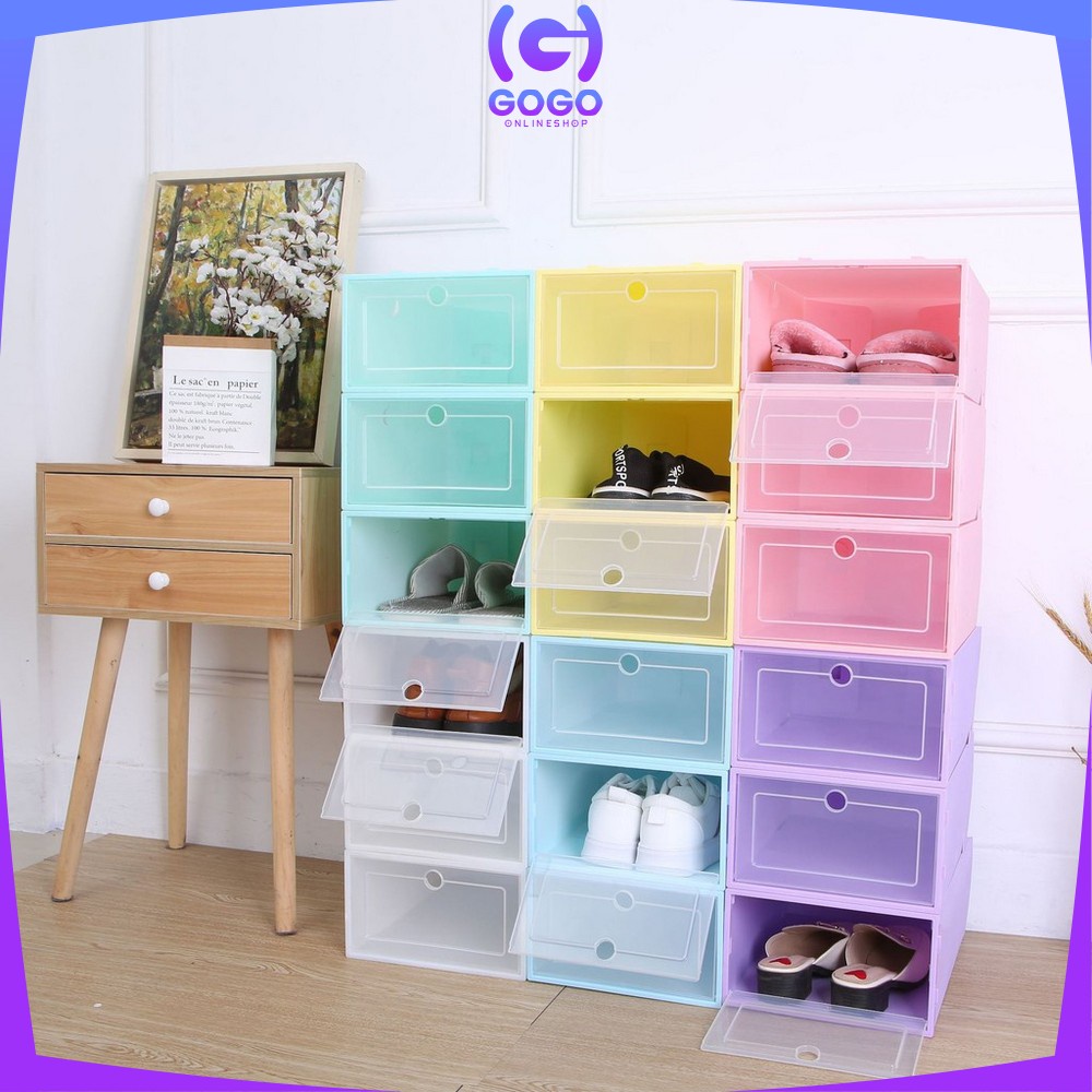 GOGO-C544 Kotak Sepatu Plastik Lipat Transparan Tebal Rak Sepatu Susun Serbaguna Tempat Penyimpanan Kotak Sepatu Sandal