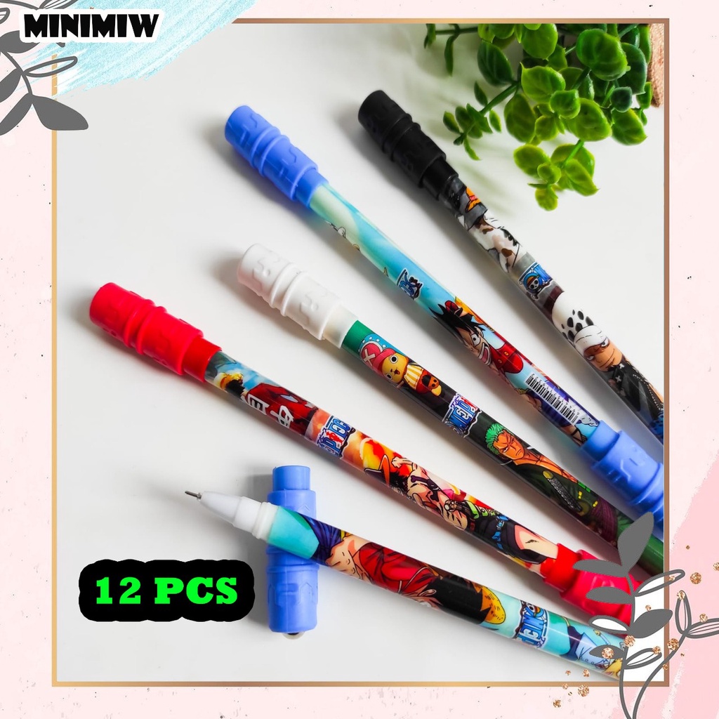 SELUSIN PULPEN MAINAN PUTAR MAGNET ONE PIECE ISI 12 PCS BOLPEN KARTUN  ALAT TULIS BOLPOIN UNIK IMUT MURAH PEN GEL KARAKTER PENA UNIK LUCU MURAH