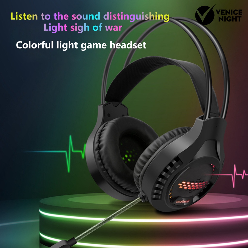 (VNEP) (Berkabel) AK3 Headset Efek Cahaya RGB Luminous Over Ear Stereo Gaming Headphone dengan Mic untuk Gamer