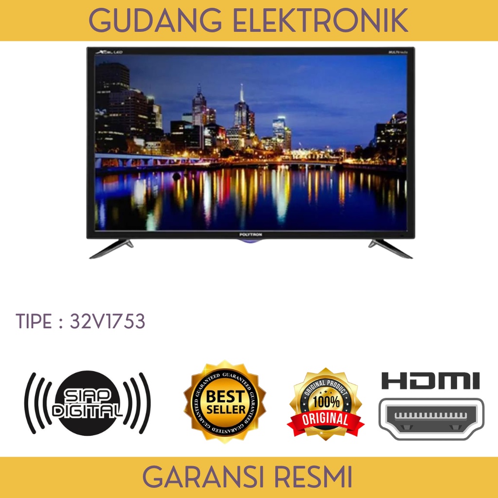 TV LED POLYTRON 32 IN - 32V1853 - DIGITAL - HD - FREE ONGKIR SERANG KOTA