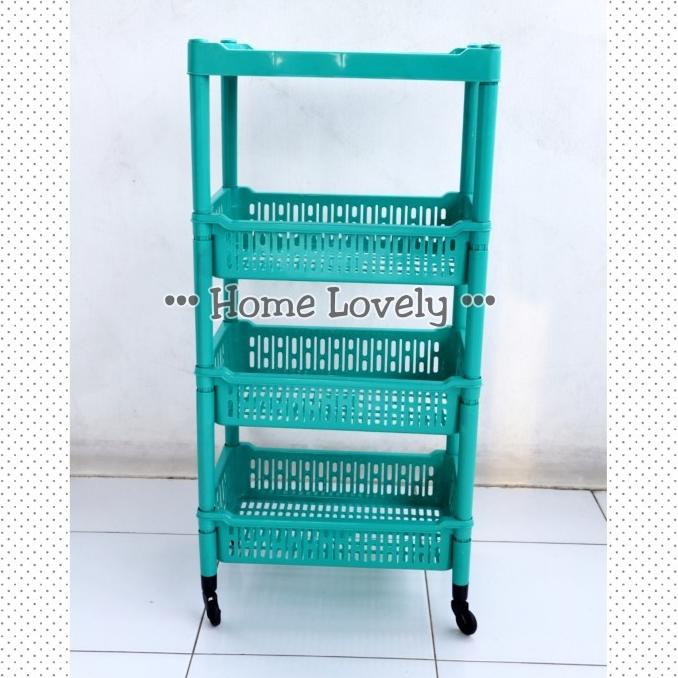 Rak Serbaguna Plastik Susun 4 + Roda / Rak Salon Susun 4 Roda Yutaka