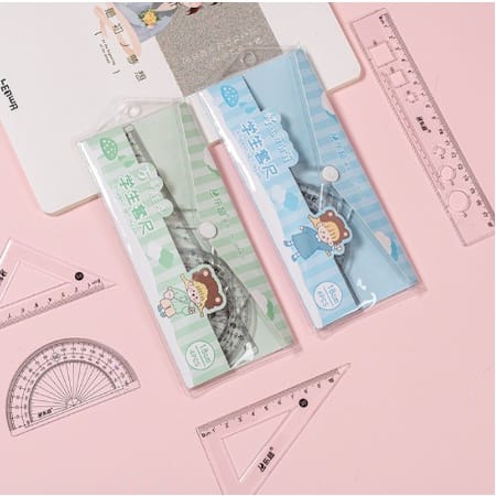 Set Penggaris Plastik 4 In 1 Ruller 1 Set Free Pouch 4 In 1 Penggaris Anak Sekolah - TBS