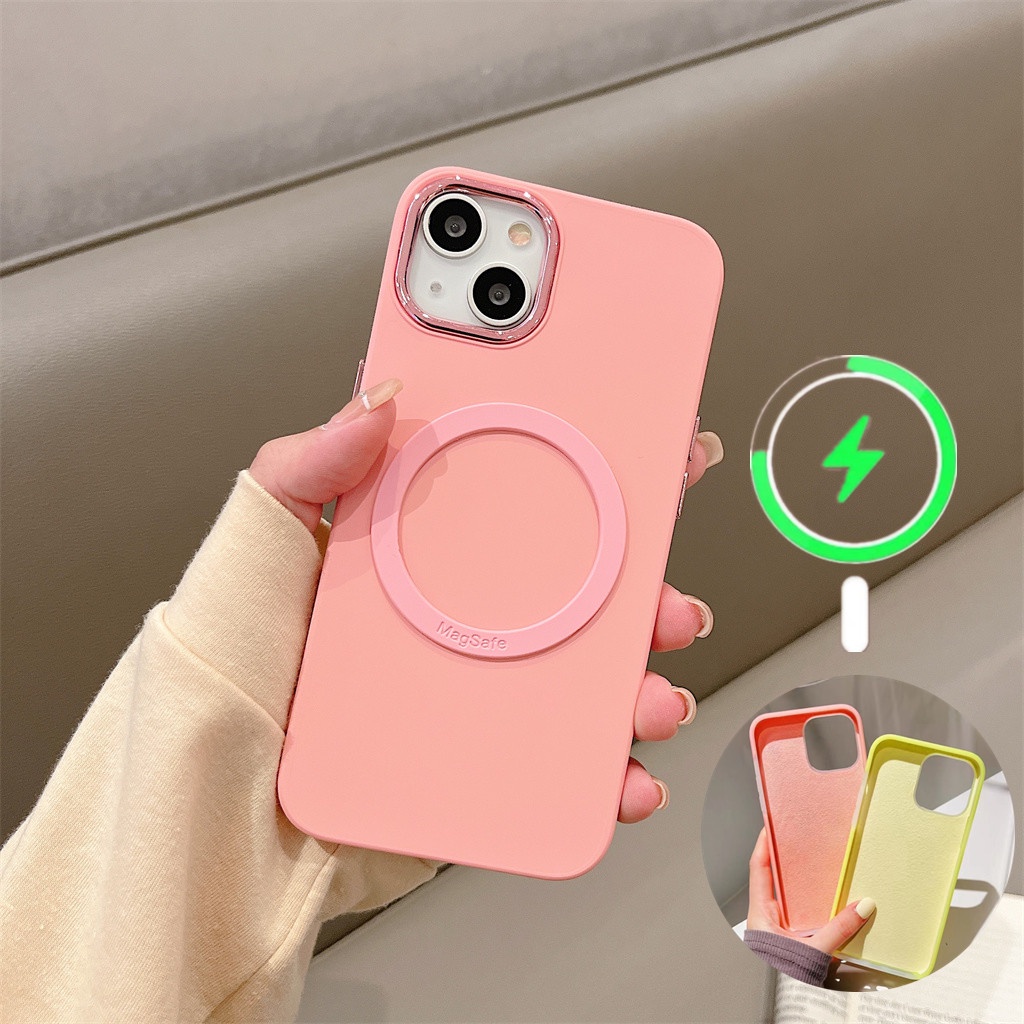 Case Pelindung Kamera Magnetik Bahan Silikon Cair metal velvet Untuk iPhone 14 Pro Max Plus 13 12 11 Pro Max