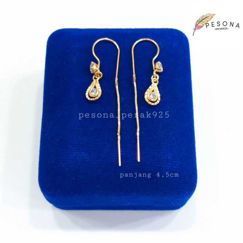 ANTING PERAK ASLI SILVER 925 LAPIS EMAS MODEL TUSUK PANJANG - PERHIASAN PERAK WANITA - PERAK ASLI AD