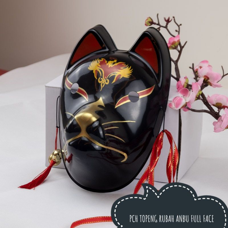 PCH TOPENG ANBU FULL FACE DENGAN LONCENG / Anime Fox Mask with Tassels Bells Japan Anime Cosplay Full Face Masks Party Masquerade Costume Halloween Masks