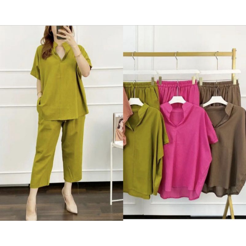 NARA SET ( ONESET CRINKLE / setelan crinkle lengan pendek / SETELAN WANITA )