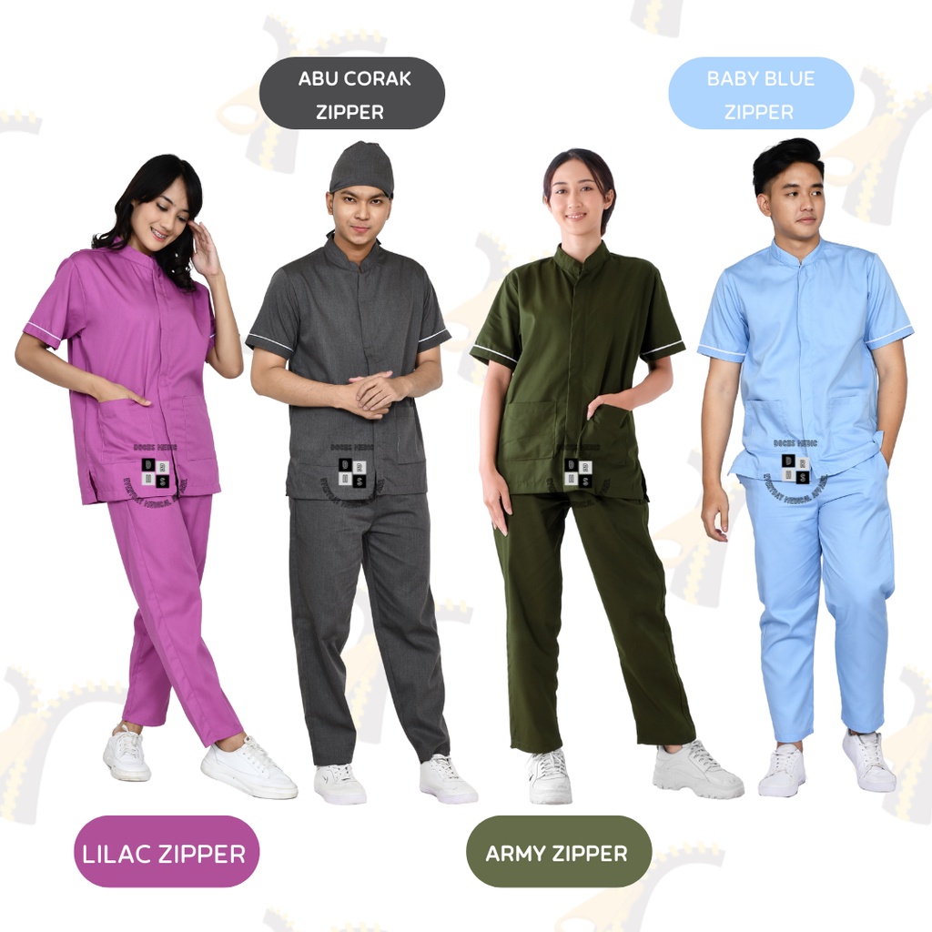 Baju OK ZIPPER / Baju Jaga / Scrub Medis ZIPPER Lengan Pendek DOCHS MEDIC