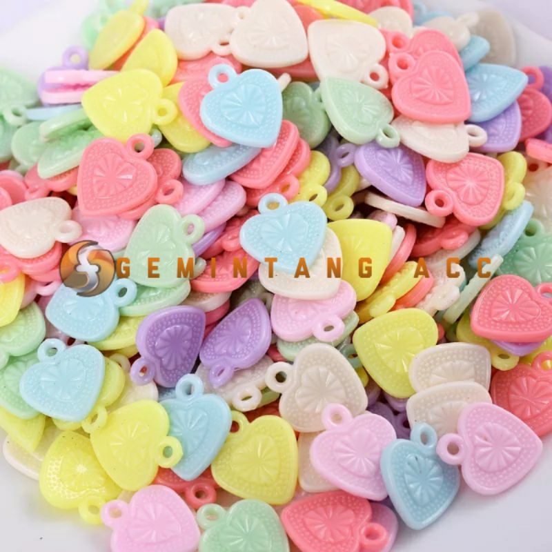 (24 pcs)Liontin Akrilik Bentuk Bunga Love Bandul Plastik Manik Pastel