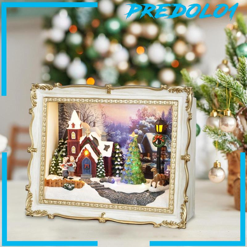 Predolo1 Mainan Miniatur Rumah Boneka Tema Natal Tenaga Baterai Untuk Dekorasi
