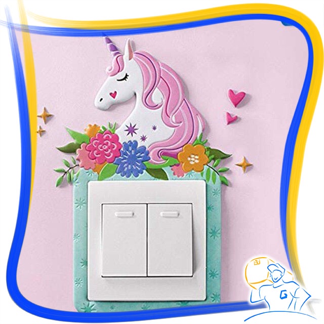 Frame Stiker Saklar Lampu Switch Dekorasi Dinding Motif Lucu Unicorn Kelinci Kucing Tempel Glow In Dark