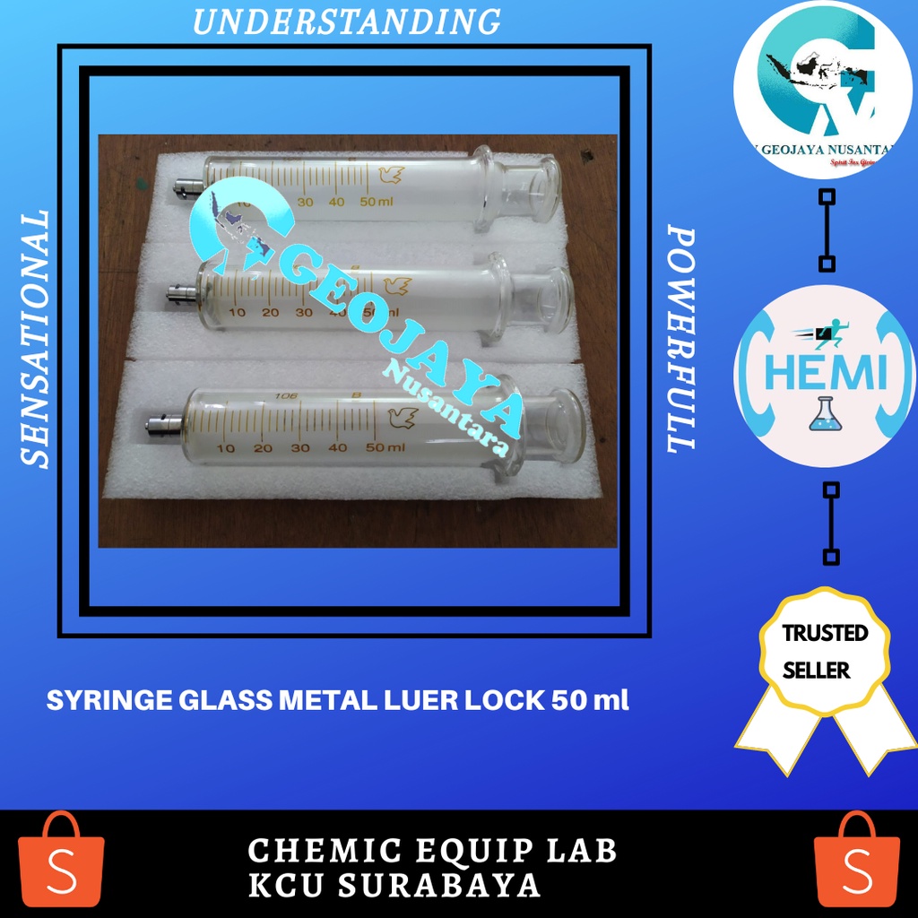SYRINGE GLASS METAL LUER LOCK 50 ml ( READY STOK )