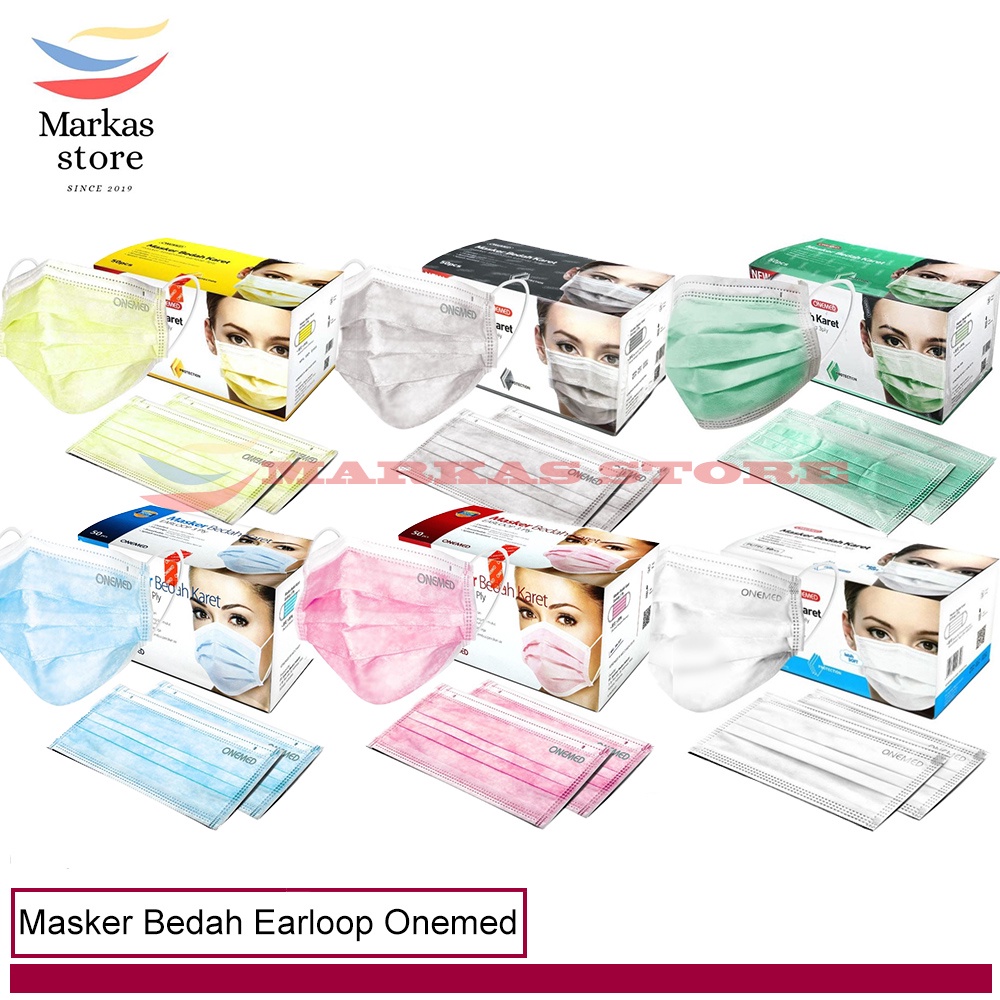 Masker Earloop ONEMED Masker Bedah Karet 3ply isi 50s / MASKER EARLOOP BEDAH ONEMED MEDIS 3 PLY ISI 