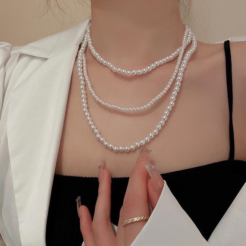 Senada Victory Kalung Mutiara Tiga Layer Korea Style Aksesoris Fashion SK083