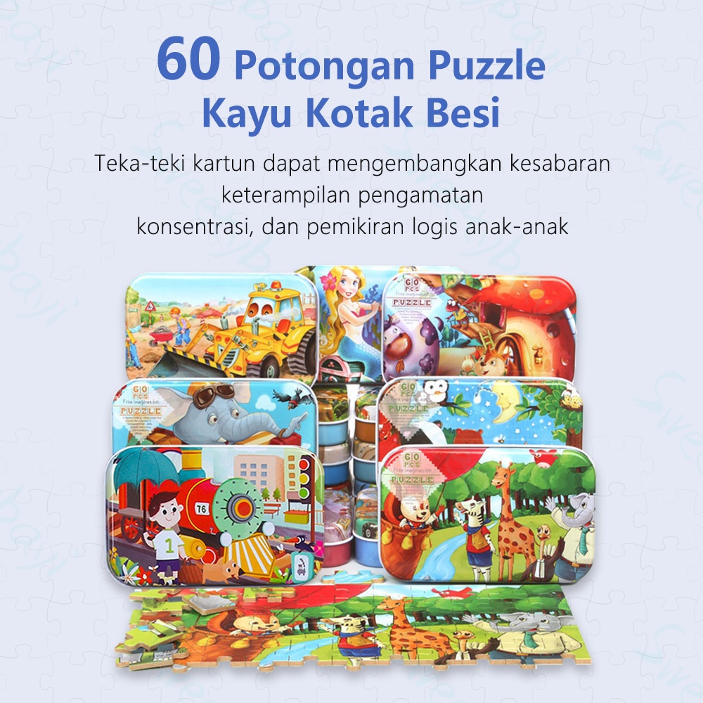 Sweetybayi Puzzle anak 60pcs Wooden toys Jigsaw puzzle kayu kotak kaleng