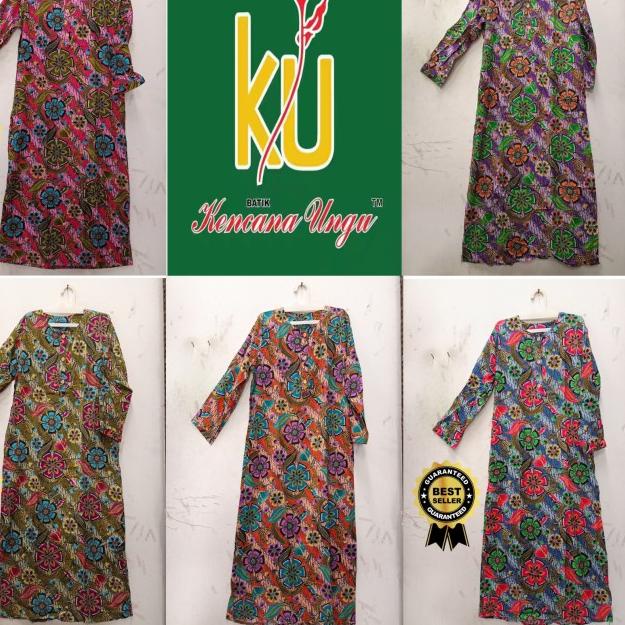 Daster Batik Kencana Ungu Original Lengan Panjang Label Biru - Biru