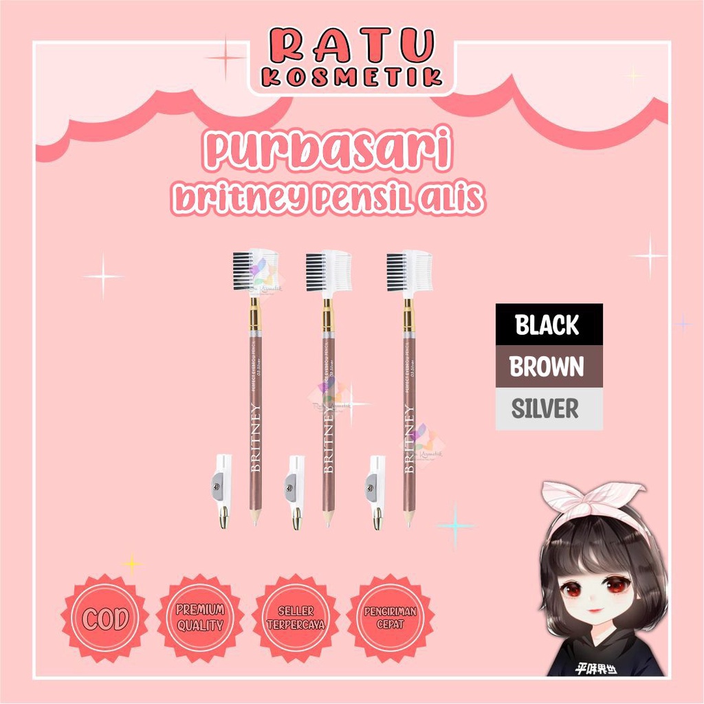 ❤ RATU ❤ Purbasari Britney Perfect Eyebrow Pencil | Pensil Alis + Sharpener + Brush